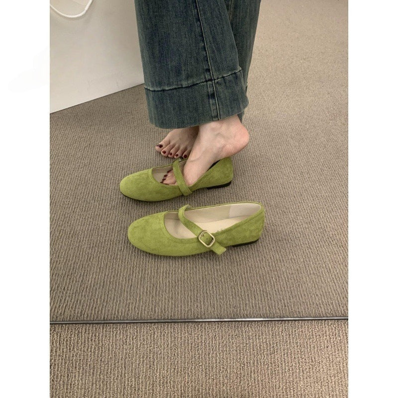 Colorful Suede Mary Jane Flats for Women | Multi Color Ballet Flats with Buckle Strap | Round Toe Flat Shoes | Available in Red Green Yellow Blue Pink Tan | Cute Everyday Flats