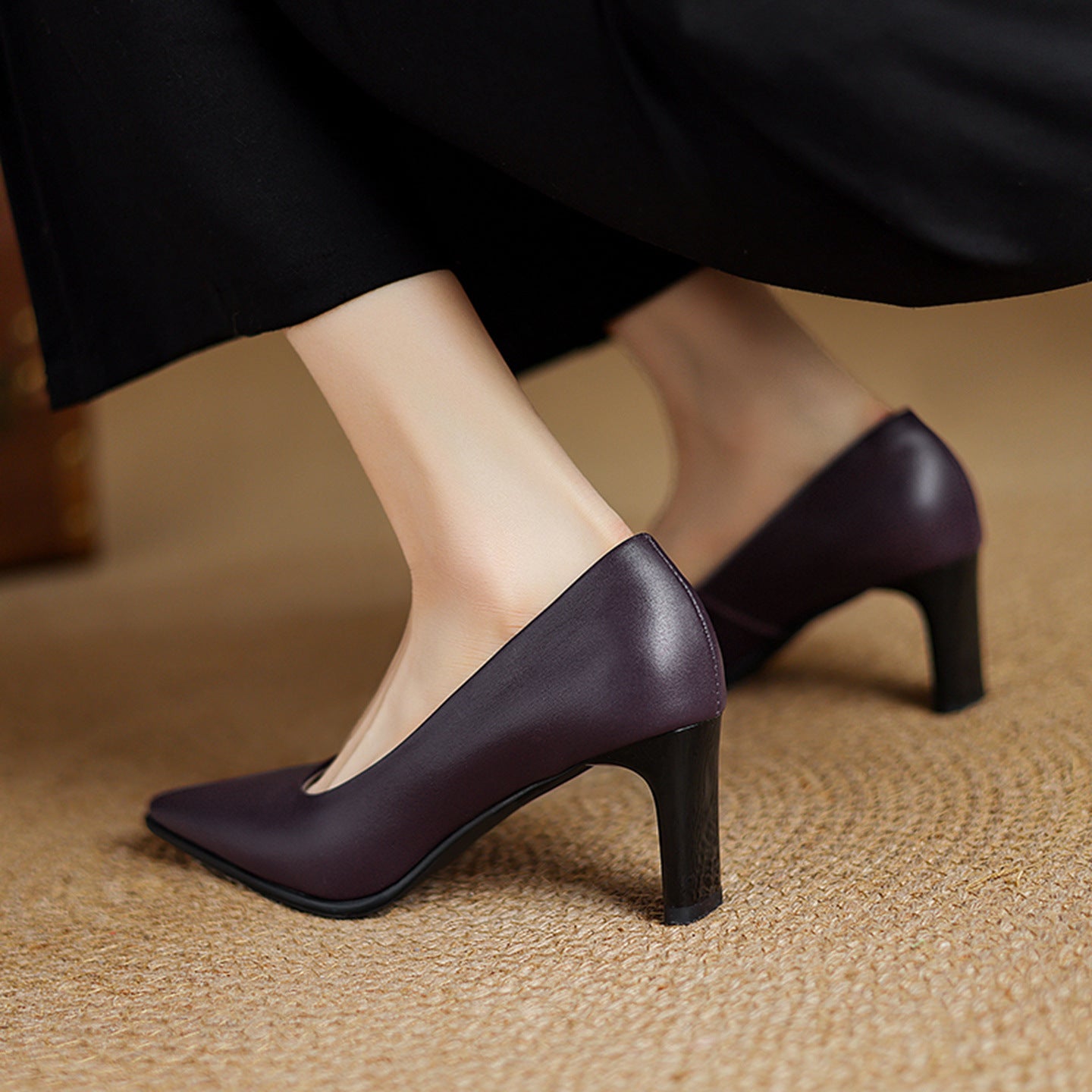 Black Patent Leather Block Heel Pumps | Pointed Toe Classic Office Heels for Women