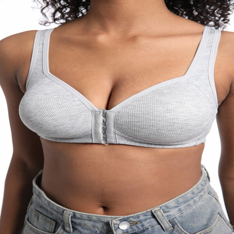 Women's Front Closure Wireless Bra | Wide Strap Ribbed Full Coverage Comfort Bra | Easy Hook Bra for Seniors
