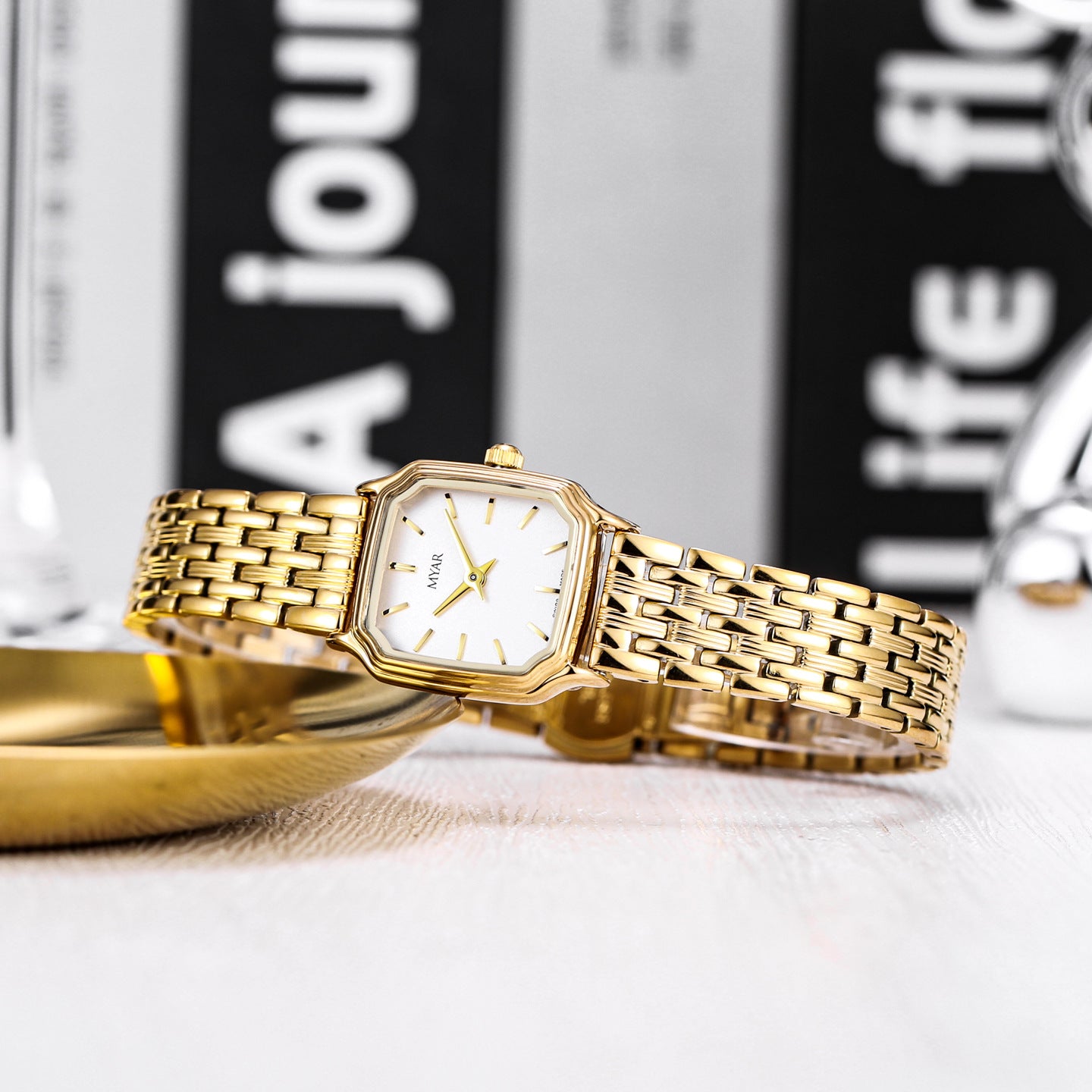 MYAR Swiss Made Women's Watch | Burgundy Red Dial | Gold Square Case | Luxury Panther Link Bracelet | Ladies Elegant Dress Watch | UAE