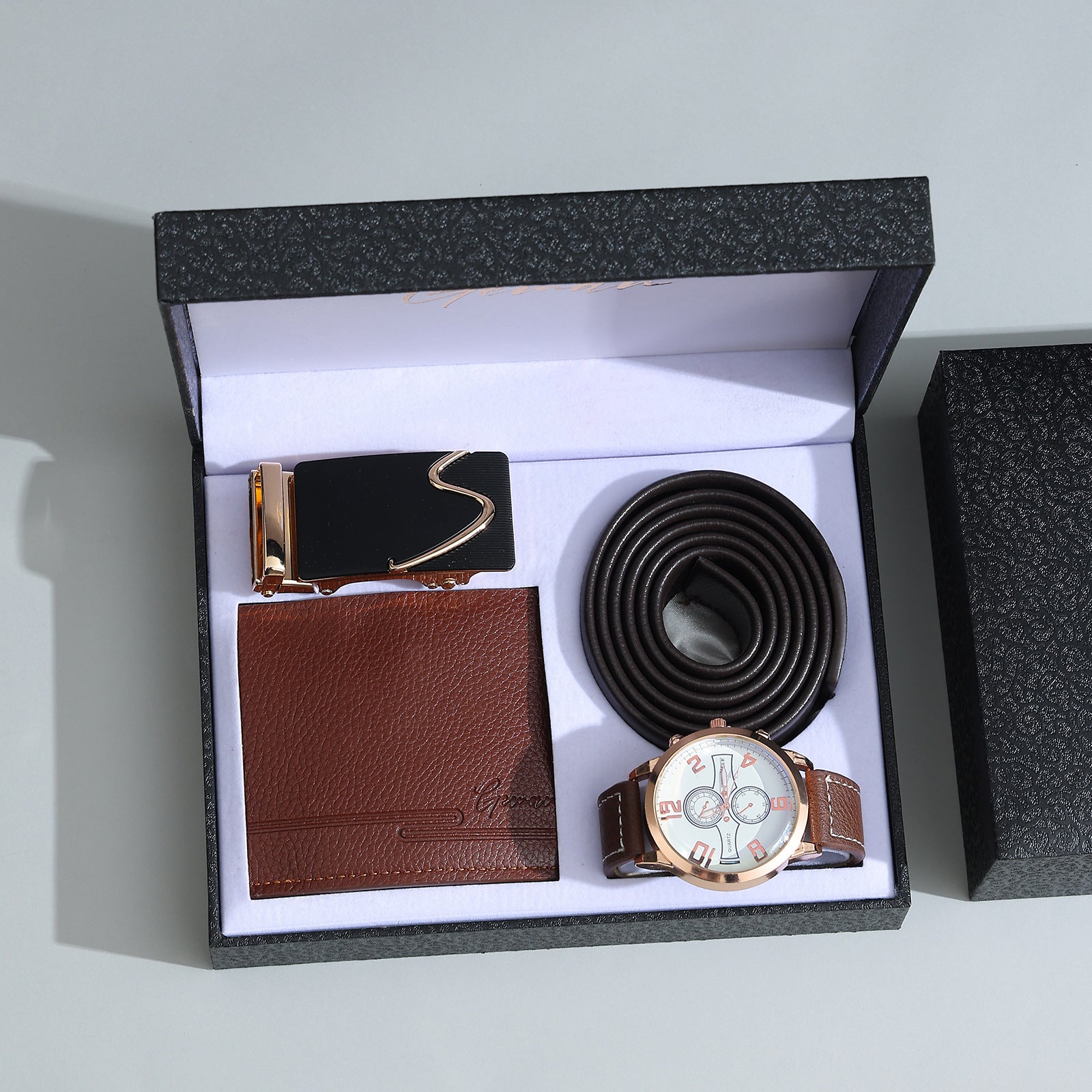 Geman Men's Luxury Gift Set – 6-Piece Black Leather Belt, Wallet, Watch, Bracelet, Keychain & Pen Box Set | Premium Men's Gift