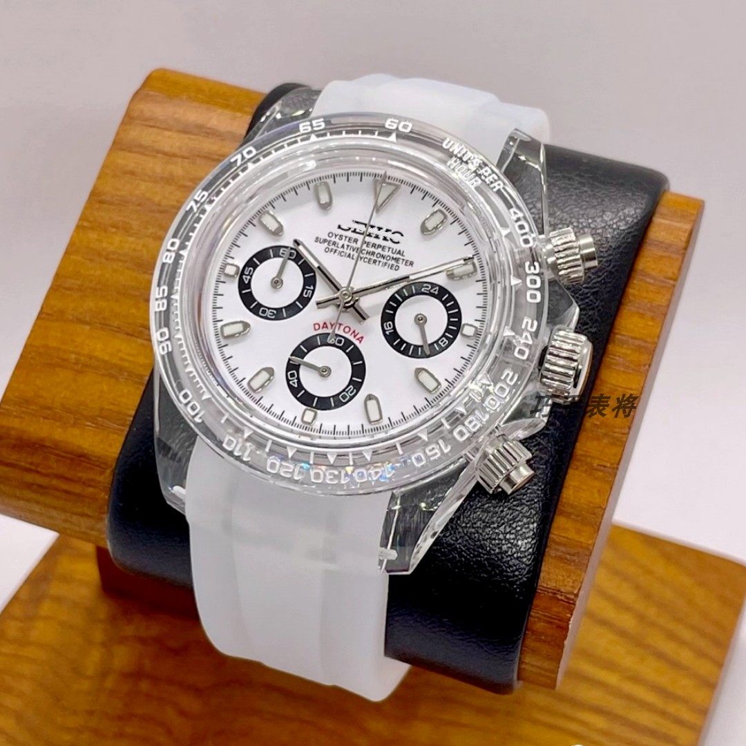 Men's Ice Blue Chronograph Watch | Daytona Style Black Ceramic Tachymeter Bezel 904L Steel Oyster Bracelet | Racing Sport Timepiece
