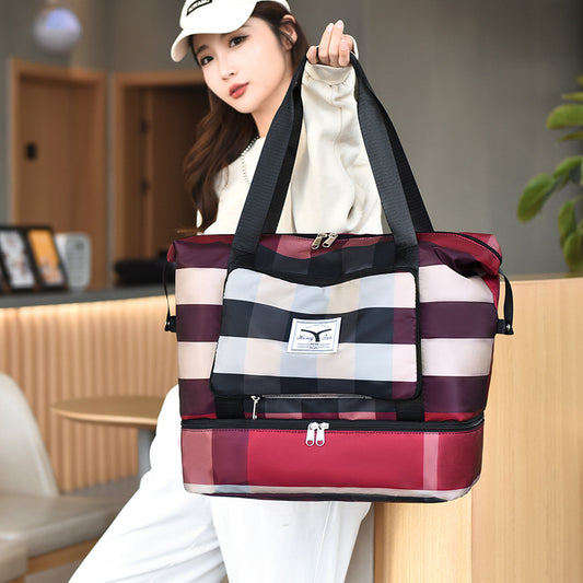 Foldable Plaid Duffel Bag with Large Capacity