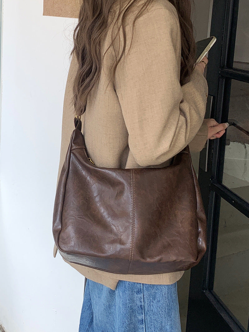 Brown Leather Slouchy Hobo Bag - Soft Shoulder Bag with Single Strap | Casual Everyday Tote in Chocolate Brown