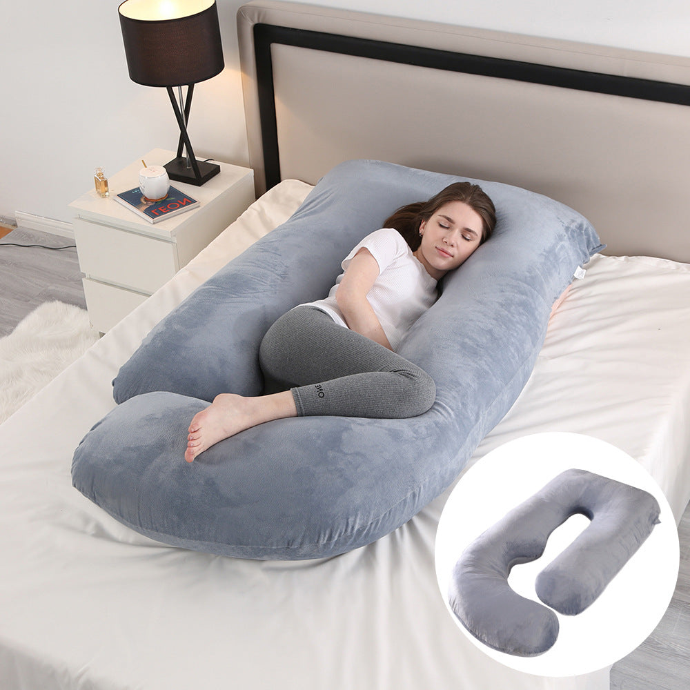 U-Shape Full Body Pregnancy Pillow | Velvet Maternity Body Pillow for Belly Back Hip & Knee Support | Side Sleeper Total Support Cushion | Grey
