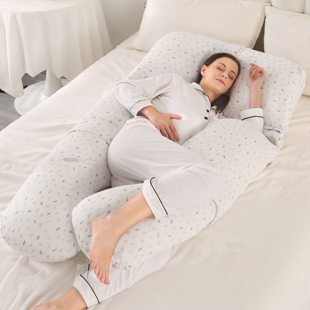 G-Shape Full Body Pregnancy Pillow | Honeycomb Cooling Maternity Pillow with Head Support | Total Belly Back Hip Knee Side Sleeper Cushion | Sage Green