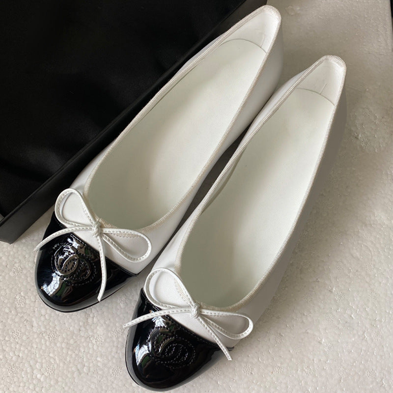 CHANEL Beige & Black Lambskin Ballet Flats | Luxury Flat Shoes for Women