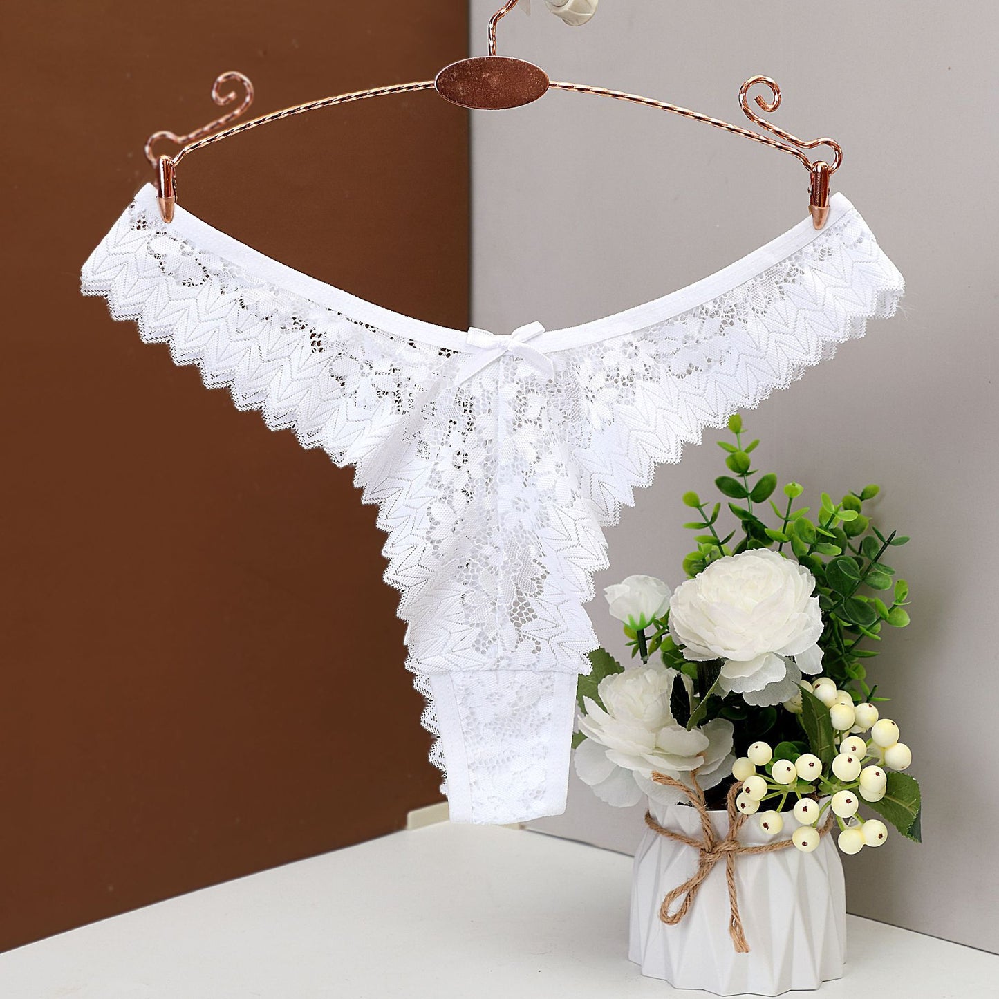 Black Floral Lace V-Cut Panties with Bow Detail | Women's Sexy Scalloped Cheeky Underwear | Low Rise Lace Bikini Briefs