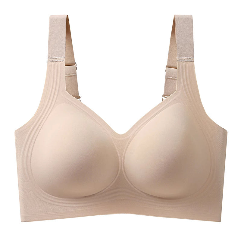 Women's Nude Seamless Wireless Bra with Wide Straps and Full Coverage Molded Cup for Everyday Comfort