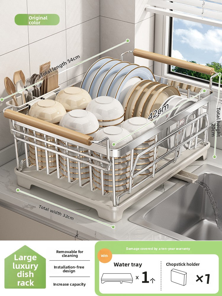 2-Tier Dish Drying Rack with Drainage | Large Capacity Kitchen Organizer with Cutting Board, Knife & Chopstick Holder | Countertop Dish Drainer