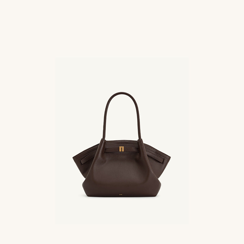 Borsa a mano strutturata in camoscio nero con design ad ala | Borsa tote trapezoidale