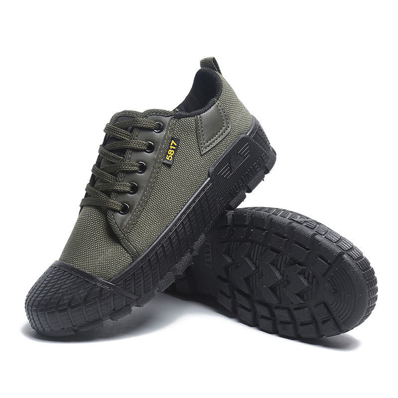 Sneakers tattiche in tela verde militare | Scarpe da lavoro allacciate stile militare | Scarpe da ginnastica da uomo da esterno con suola in gomma resistente