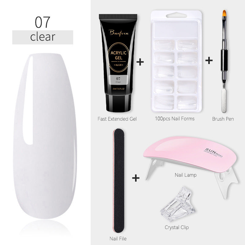 Baafven 11PCS Acrylic Gel Nail Extension Kit | Poly Gel Set with UV LED Nail Lamp, Top & Base Coat, Nail Forms & Tools