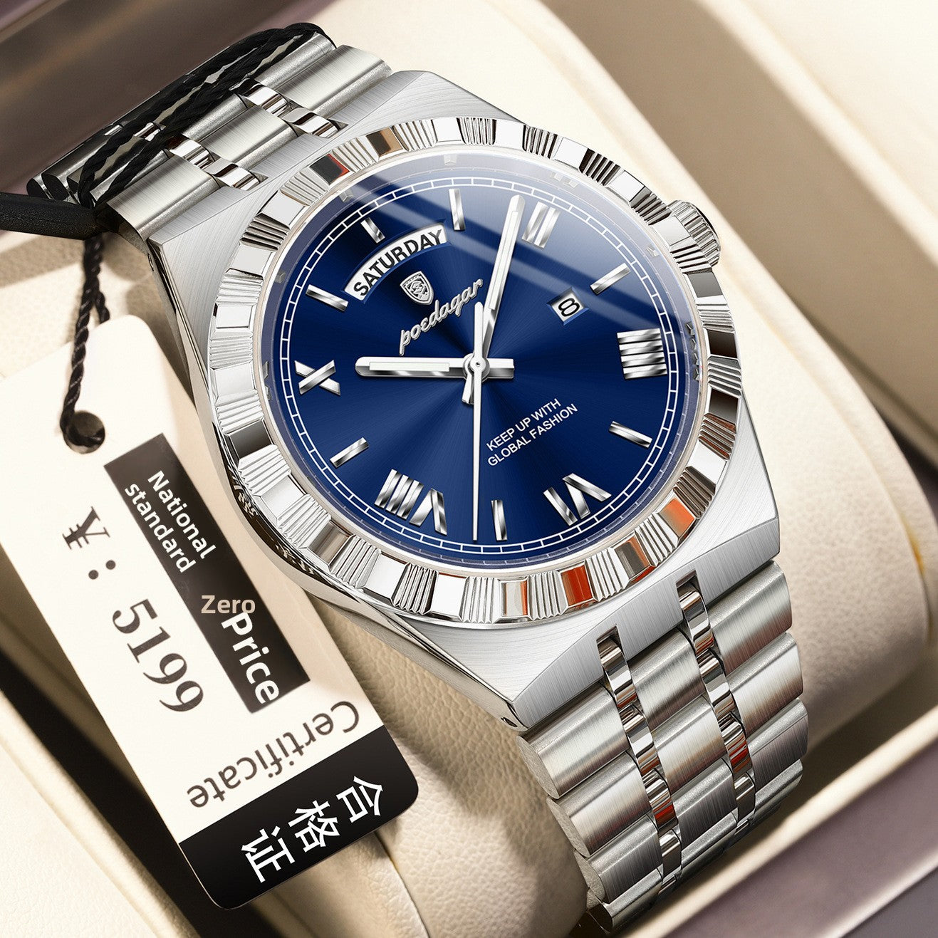 Poedagar Silver Stainless Steel Black Dial Luxury Watch | Day Date Roman Numeral Men's Dress Watch | Waterproof Quartz Wristwatch