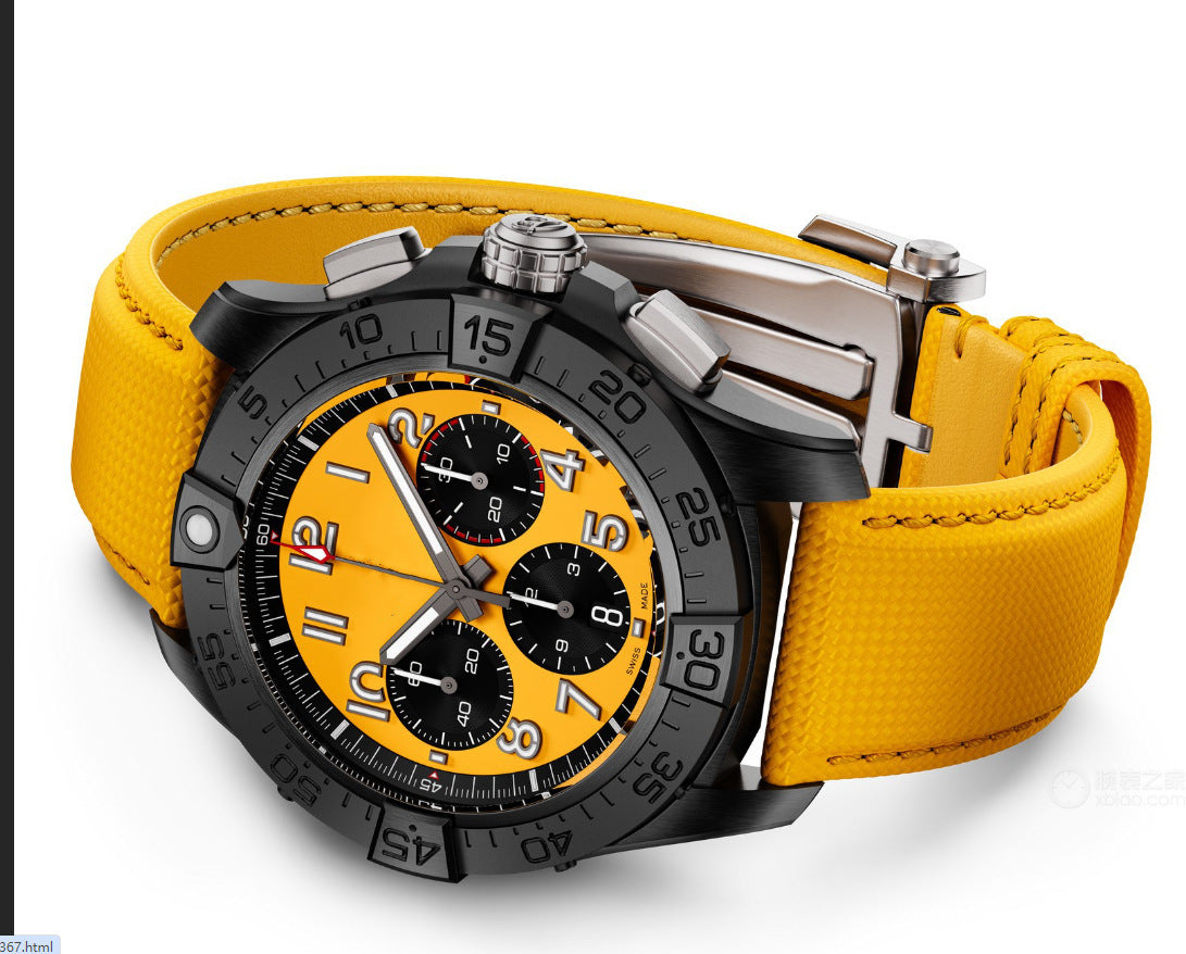 Breitling Chronograph Men's Watch | Salmon Dial Black Subdials Tachymeter Bezel Sand Leather Strap Swiss Made Sport Watch
