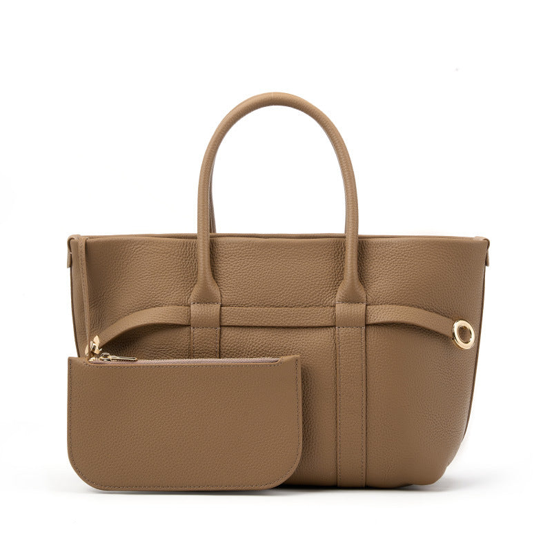 Borsa Tote in Pelle Imbottita Beige Crema con Pochette | Set Borsa a Spalla Trapuntata Ispirata a Loro Piana