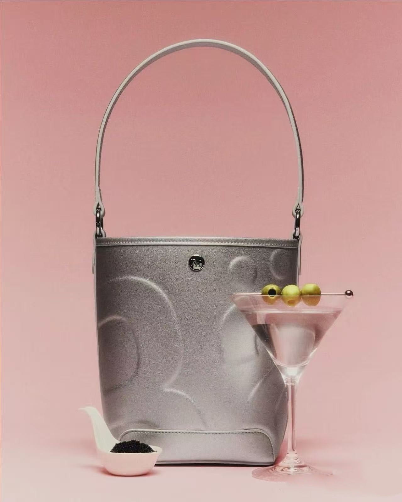 Silver Metallic Bucket Bag | Evening Shoulder Bag with Zipper Closure