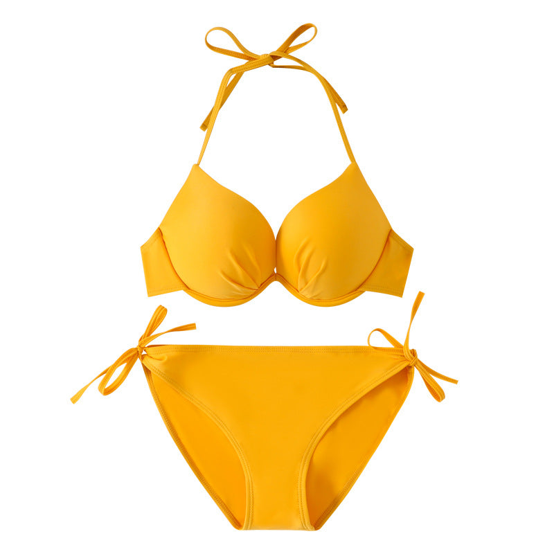 Completo Bikini Fantasia Pied de Poule | Top Push Up Halter Bianco Nero & Slip con Laccetti | Costume da Bagno Due Pezzi Stampa Retrò da Donna