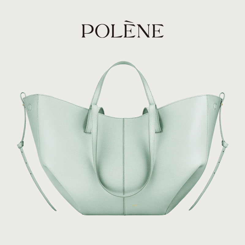 Polene Numero Un Maxi Bag in Marrone Cammello - Autentica Borsa Tote Francese in Pelle | Borsa a Spalla Curva Firmata con Lacci Regolabili