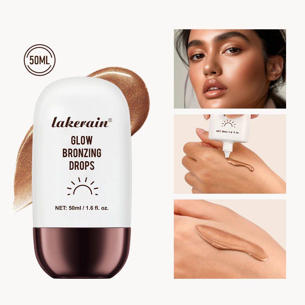 Lakerain Glow Bronzing Drops 50ml | Liquid Bronze Shimmer Highlighting Drops | Mix with Foundation or Apply Alone for Sun Kissed Radiant Glowing Skin | Face Body Bronzer Illuminating Serum for All Skin Tones