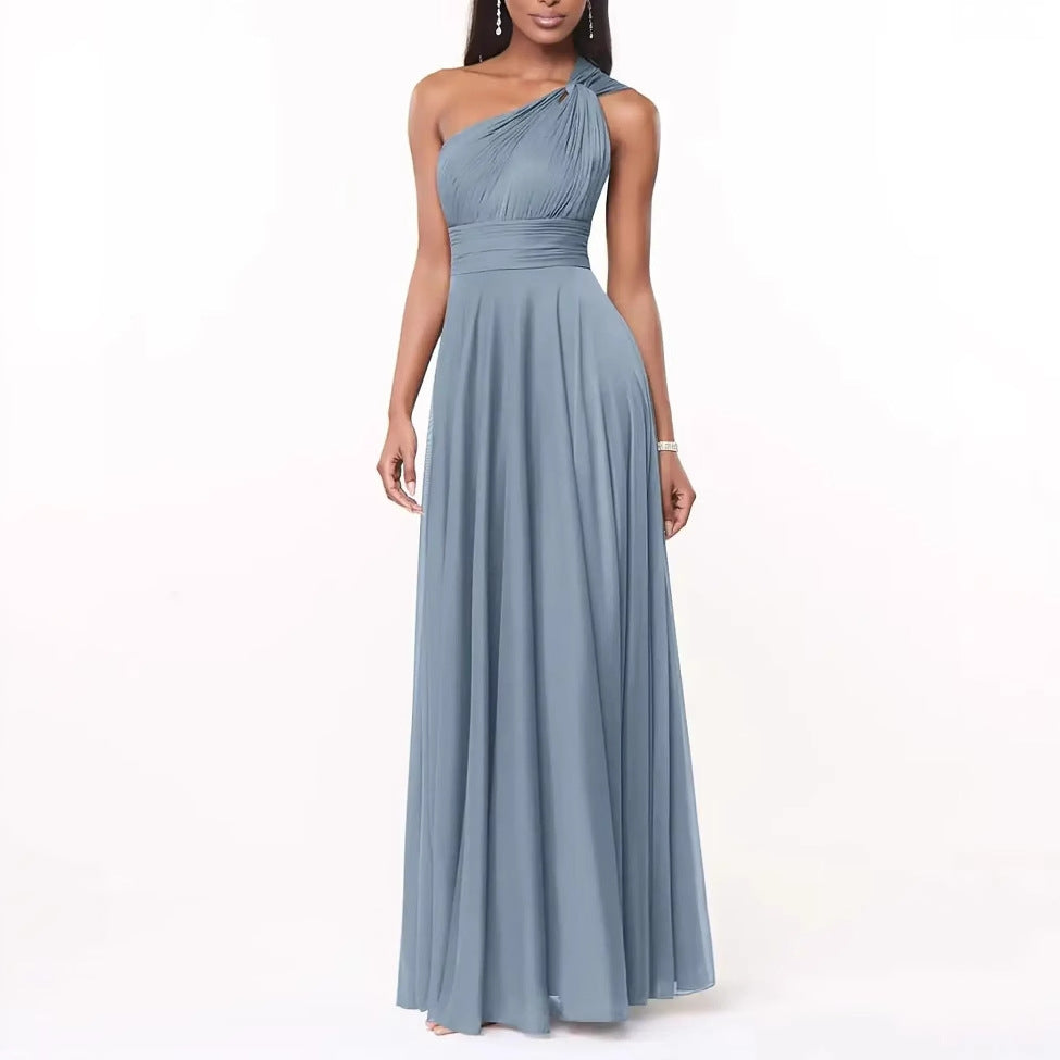 Royal Blue One Shoulder Maxi Dress | Women's Ruched Waist A-Line Formal Evening Gown