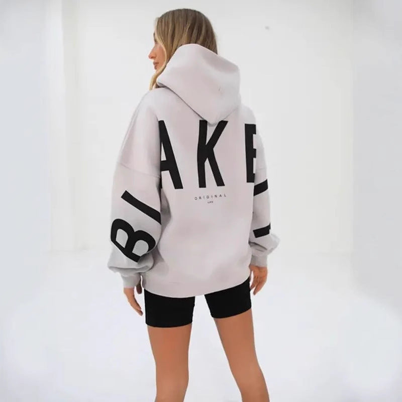 Blakey Originals Oversized Hoodie | Camel Tan Letter Print Pullover | Women's Streetwear Fleece Sweatshirt | Casual Aesthetic Fashion