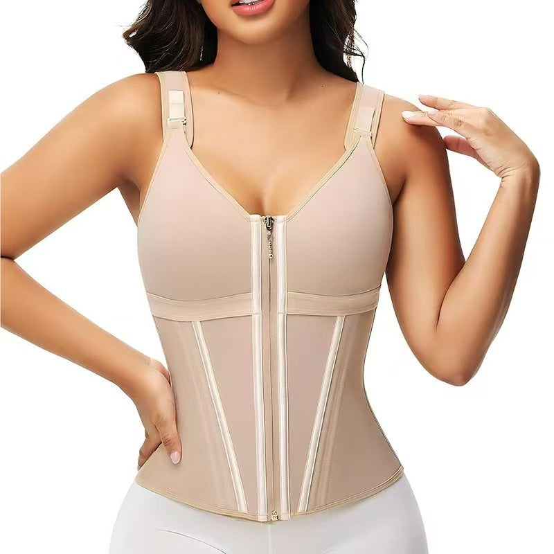 Black Waist Trainer Vest for Women | Zipper Corset Sauna Sweat Tank Top Body Shaper