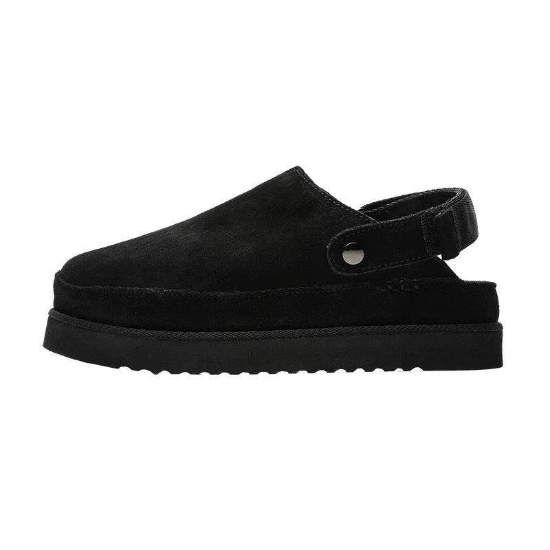 Women's Suede Platform Clogs with Back Strap | Closed Toe Mule Slippers | Camel Tan Casual Shoes | Cozy Everyday Footwear