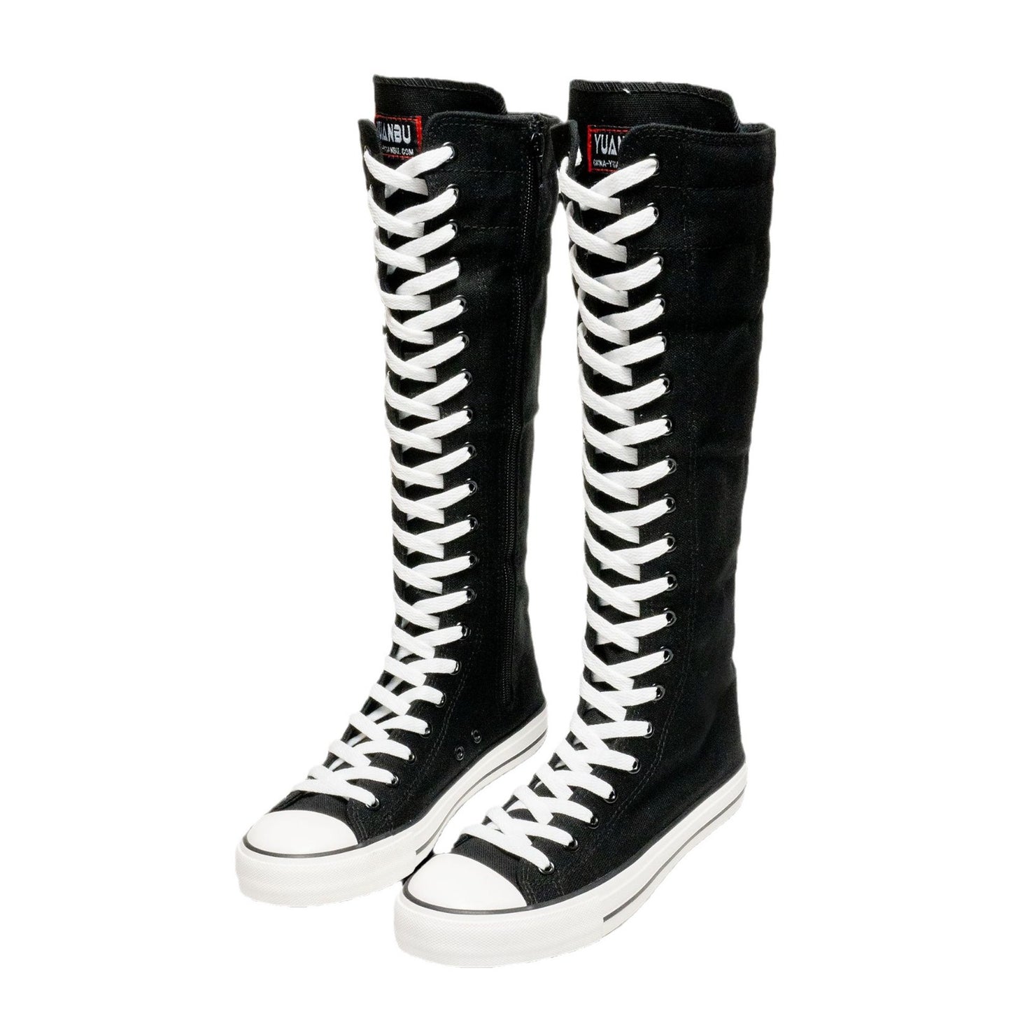 Stivali alti al ginocchio in tela bianca con lacci | Stivali sneaker alti con cerniera laterale | Scarpe alte da donna Punk Streetwear | Calzature in stile EMO Rock
