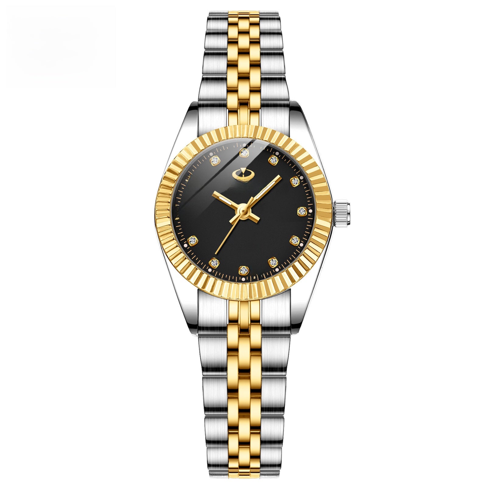 Chenxi His & Hers Couple Watch Set | Gold Dial Crystal Markers Fluted Bezel | Two-Tone Quartz Watches Gift Set