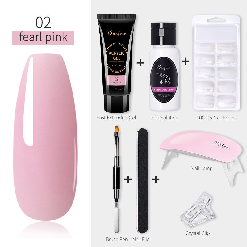 Baafven 11PCS Acrylic Gel Nail Extension Kit | Poly Gel Set with UV LED Nail Lamp, Top & Base Coat, Nail Forms & Tools