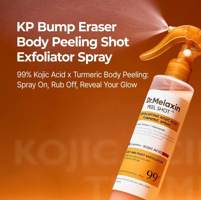 Dr.Melaxin Peel Shot Exfoliating Kojic Acid Turmeric Spray Set of 2 Body and Foot Exfoliator with Niacinamide for Dull Skin and Rough Texture