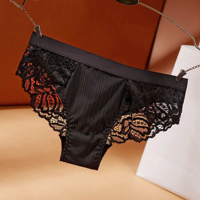 Sage Green Ribbed Lace Back Panties for Women Soft Cheeky Briefs Mid Rise Underwear Floral Lace Panel