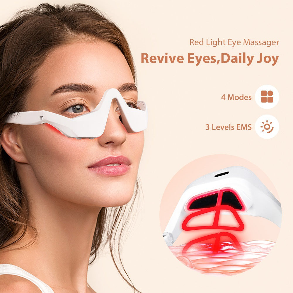 Red Light Eye Massager with EMS & 4 Modes | Anti-Aging Eye Therapy Device for Dark Circles & Puffiness
