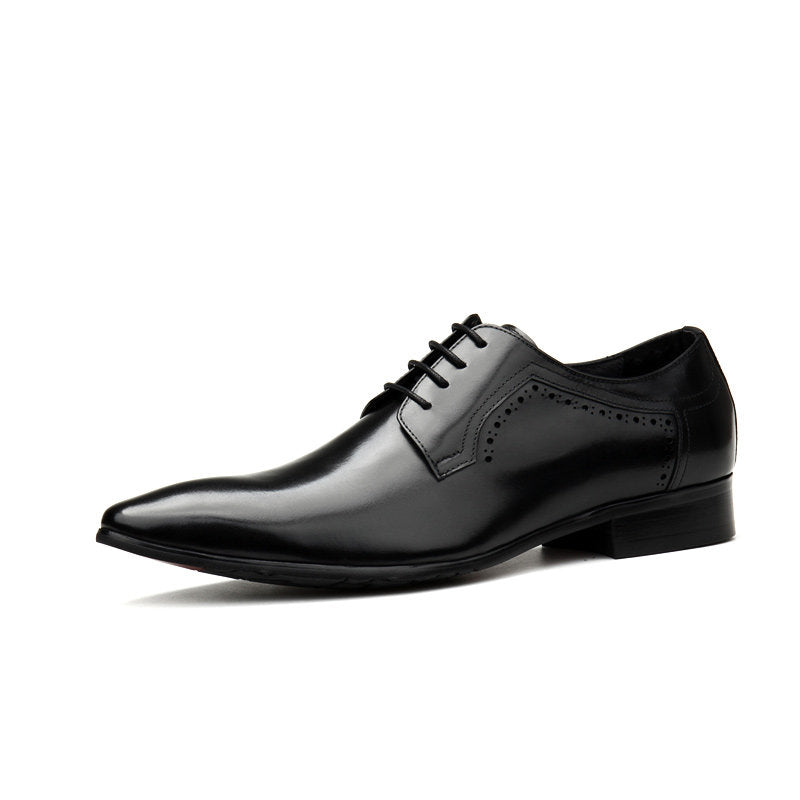 Men's Black Mirror Polish Leather Oxford Dress Shoes | Pointed Toe Lace-Up Formal Derby Shoes