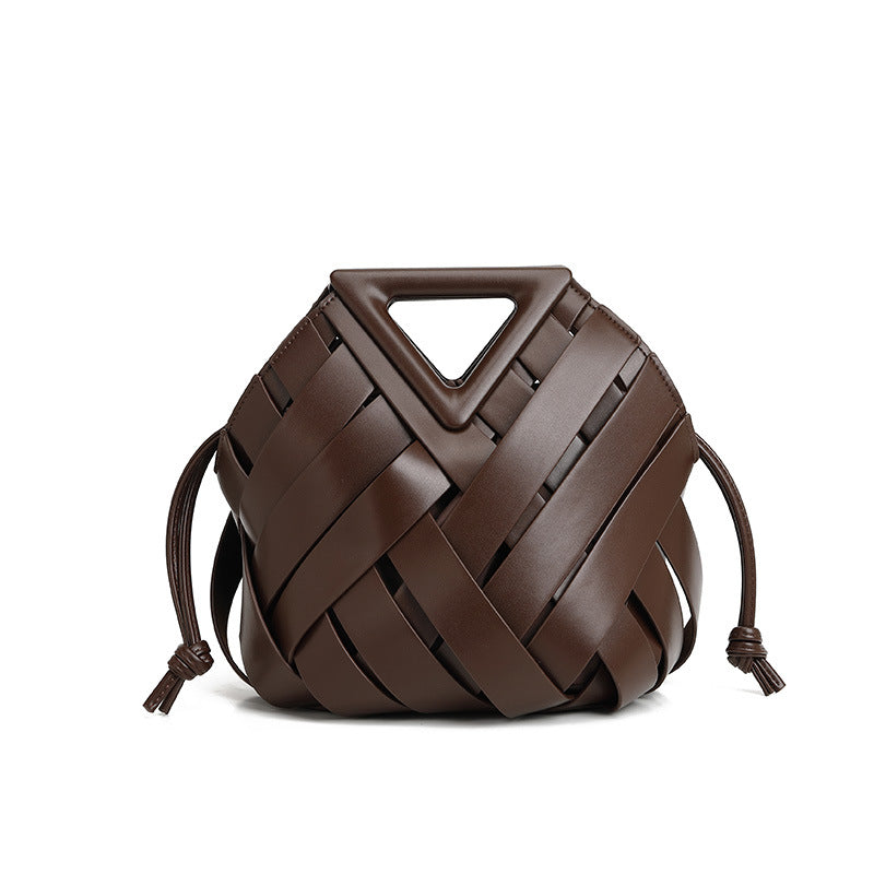 Gold Metallic Woven Basket Bag with Triangle Handle | Luxury Statement Handbag