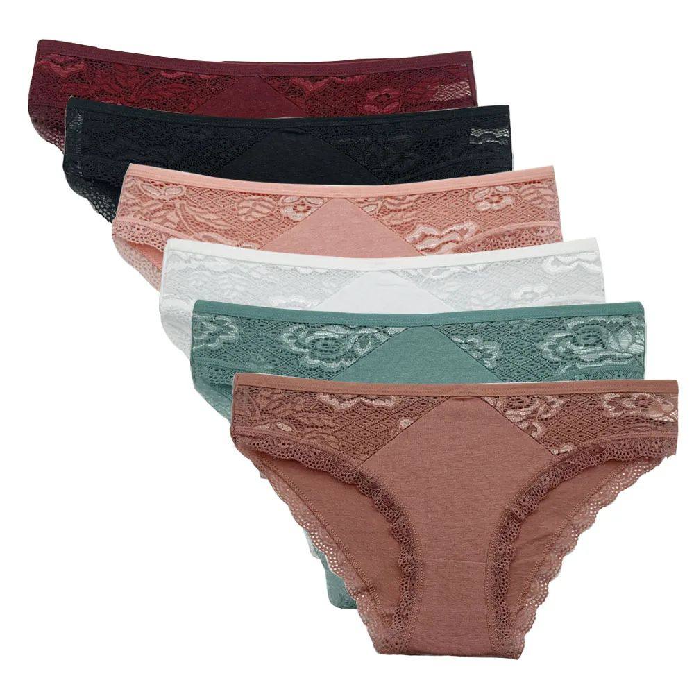 5 PCS Cotton Lace Bow Briefs for Women Soft Low Rise Hipster Panties Set Multicolor Everyday Underwear