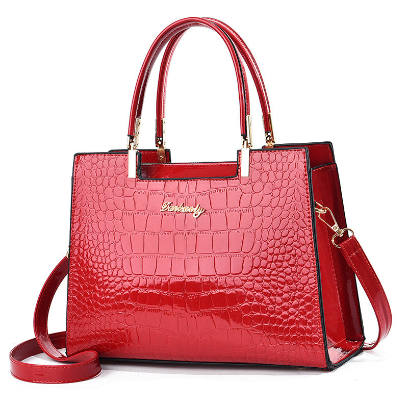 Gold Croc Embossed Luxury Tote Handbag | Women's Metallic Crocodile Pattern Satchel with Crossbody Strap | Glamour Top Handle Purse