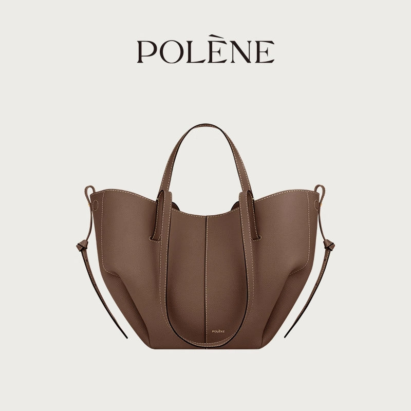 Polene Numero Un Maxi Bag in Marrone Cammello - Autentica Borsa Tote Francese in Pelle | Borsa a Spalla Curva Firmata con Lacci Regolabili