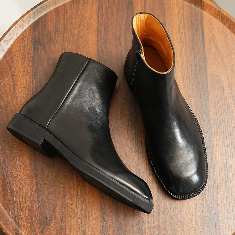 Men's Black Leather Ankle Boots Fleece Lined | Zip Up Winter Chelsea Boot Warm Dress Boot Style 96197