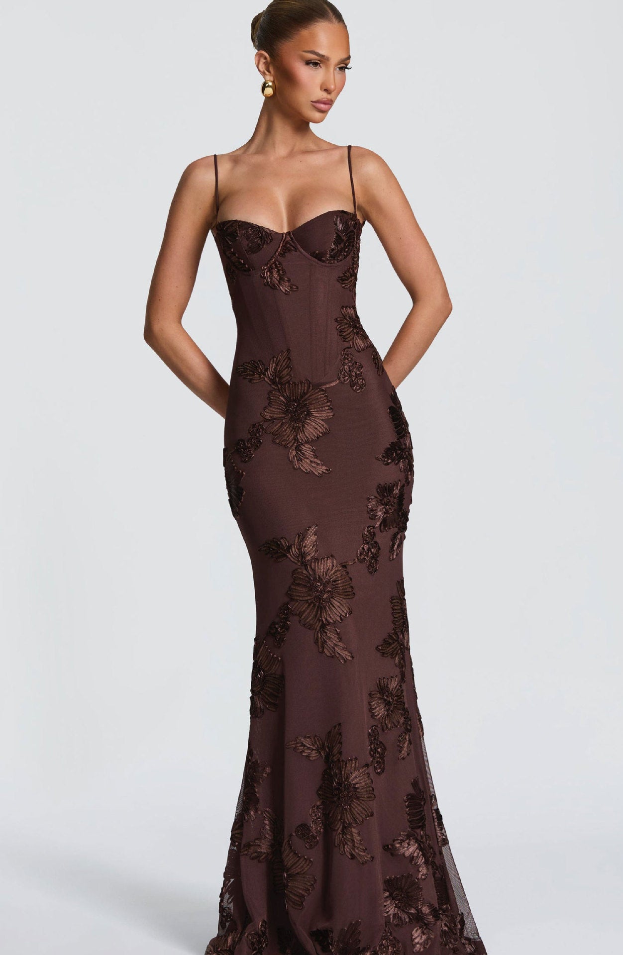 Women's Mauve Purple Floral Sequin Mermaid Gown - Spaghetti Strap Sweetheart Corset Bodycon Maxi Dress - Luxury Embellished Evening Gown for Gala, Prom, Wedding & Red Carpet