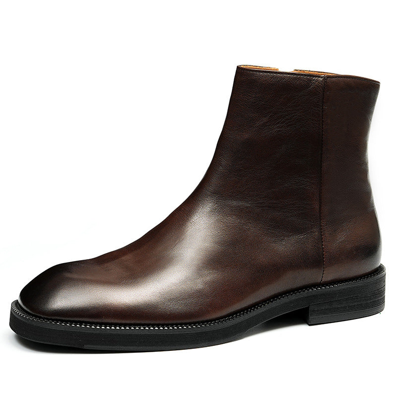 Men's Black Leather Ankle Boots Fleece Lined | Zip Up Winter Chelsea Boot Warm Dress Boot Style 96197