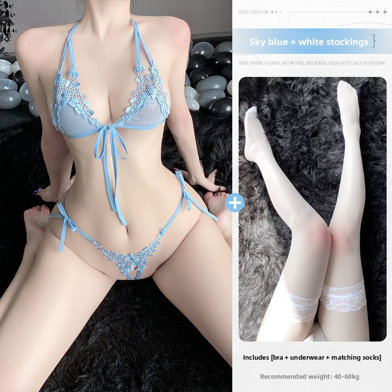 Women's Pink Floral Lace Halter Bra & Thong Lingerie Set ? Sexy 2-Piece Tie Side Intimate Set