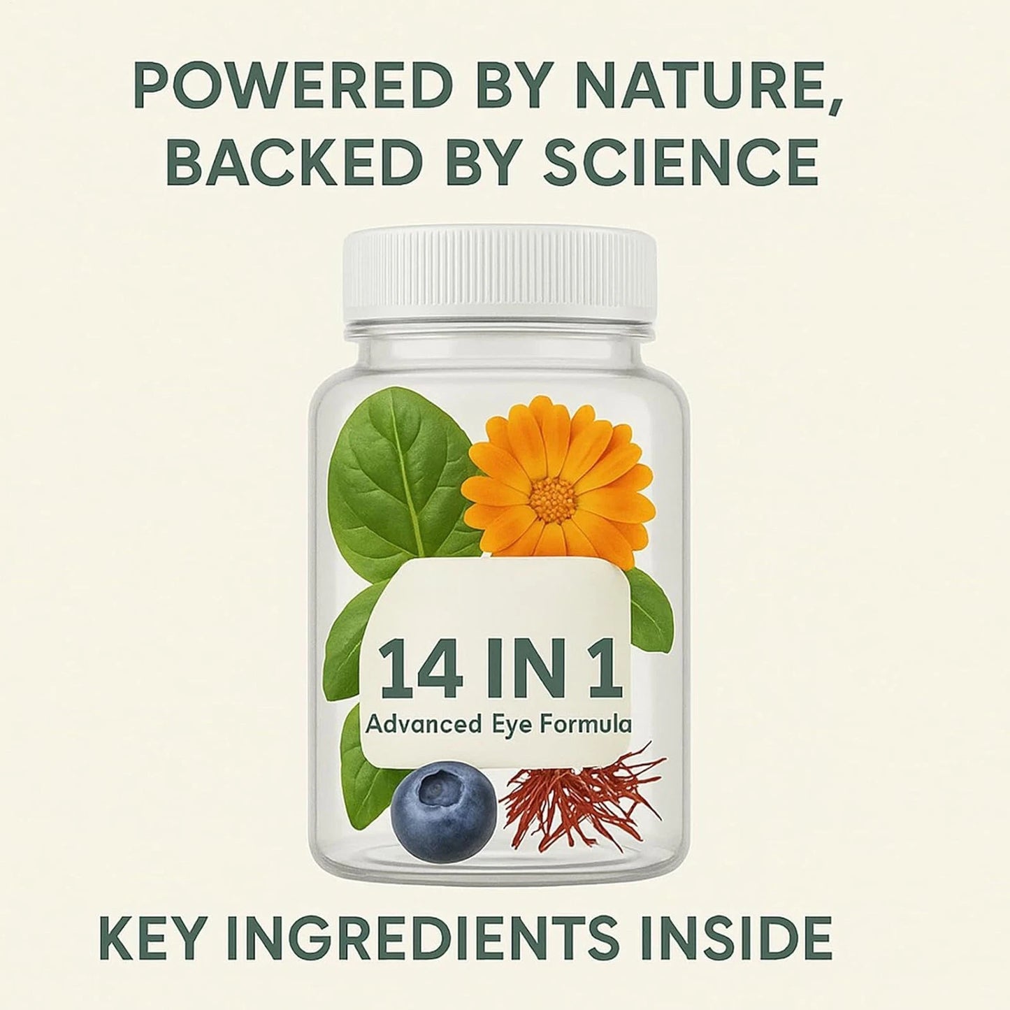 EverVision 14-in-1 Advanced Eye Formula Supplement - Lutein Zeaxanthin Meso-Zeaxanthin Astaxanthin Bilberry Saffron - Reduces Eye Strain & Screen Fatigue - Supports Clear Sharp Vision - 60 Capsules