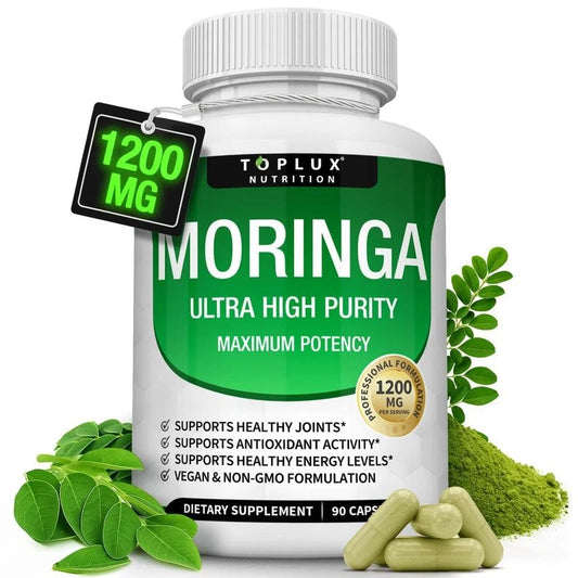Toplux Moringa Capsules 1200mg Ultra High Purity Maximum Potency - Supports Joints, Antioxidant Activity & Energy - Vegan Non-GMO Dietary Supplement - 90 Capsules (Set of 2)